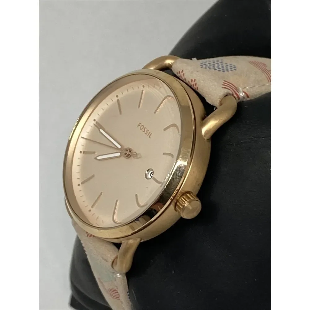 Fossil The Commuter ES4333 Women Leather Analog RoseGold Dial Quartz Watch XR567